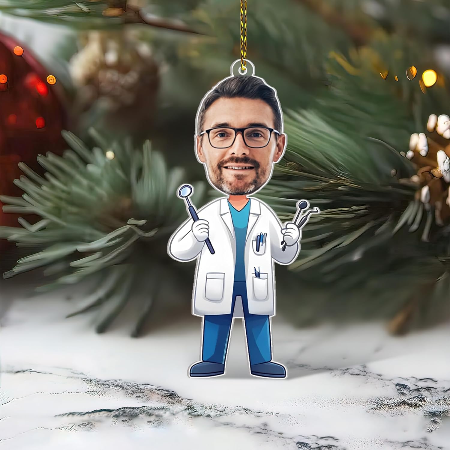 Funny Dentist Tooth Cut Acrylic Ornament – Personalized Christmas Gift for Dental Hygienist, Doctor, or Assistant – Unique Tree Keepsake