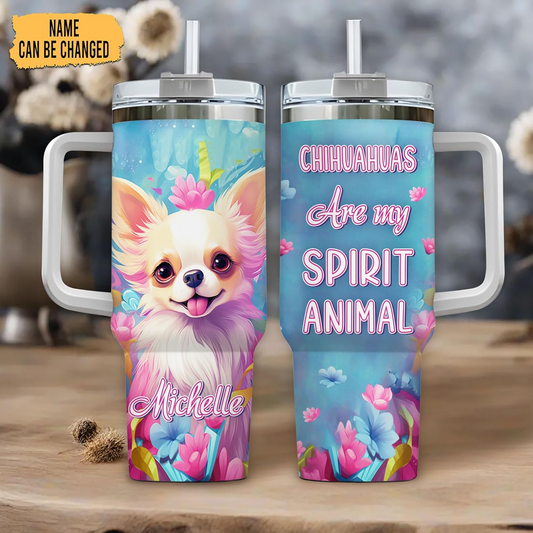 Cute Chihuahua Lover Tumbler 40oz with Handle & Straw – Personalized Stainless Steel Travel Cup with Lid – Stylish Gift for Dog Lovers