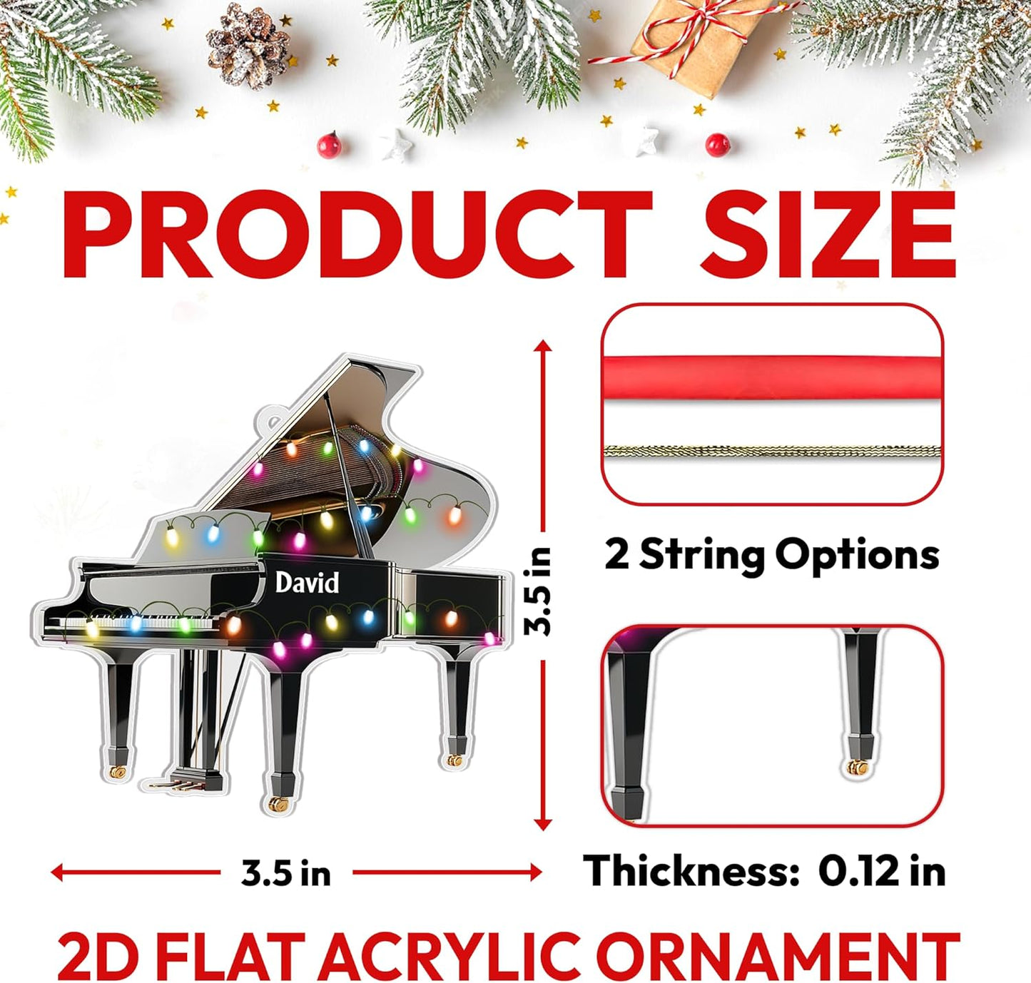 Grand Piano Cut Acrylic Ornament – Personalized Music Christmas Gift for Pianist, Teacher, or Music Lover