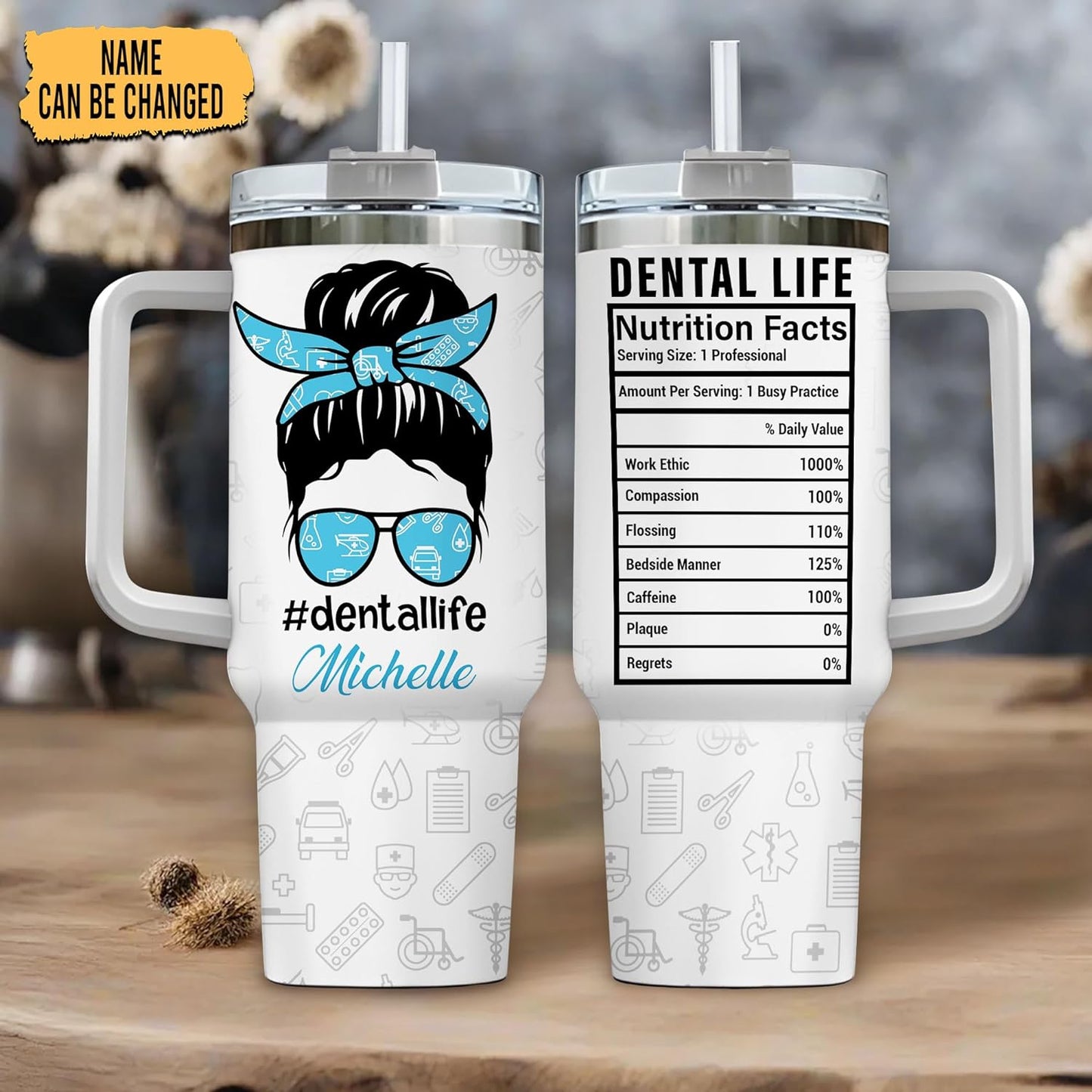 Dentist Life Tumbler 40oz with Handle & Straw – Personalized Stainless Steel Insulated Travel Cup with Lid – Unique Gift for Dental Professionals