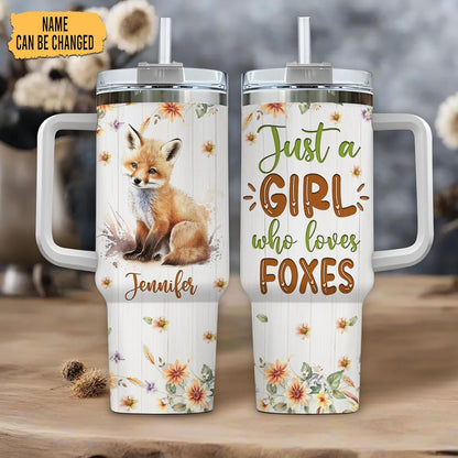 Fox Woodland Tumbler 40oz – Personalized Stainless Steel Insulated Cup with Handle & Straw – Cute Gift for Fox Lovers