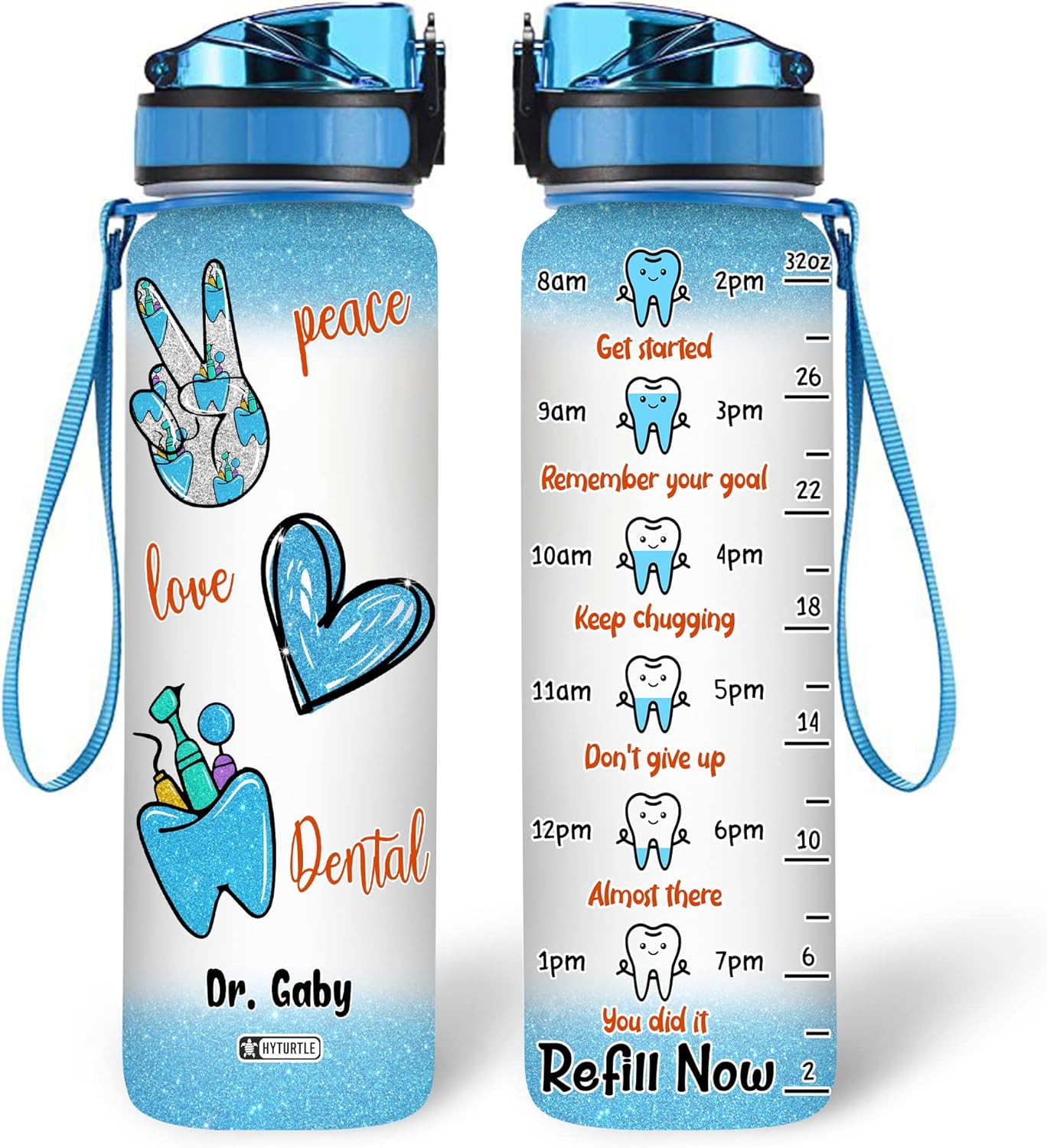 Dental Theme Bottle - Personalized Water Tracker Bottle 32oz