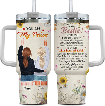 Best Friend Tumbler 40oz with Handle & Straw – Personalized Stainless Steel Insulated Cup with Lid – Unique Birthday Gift for Besties