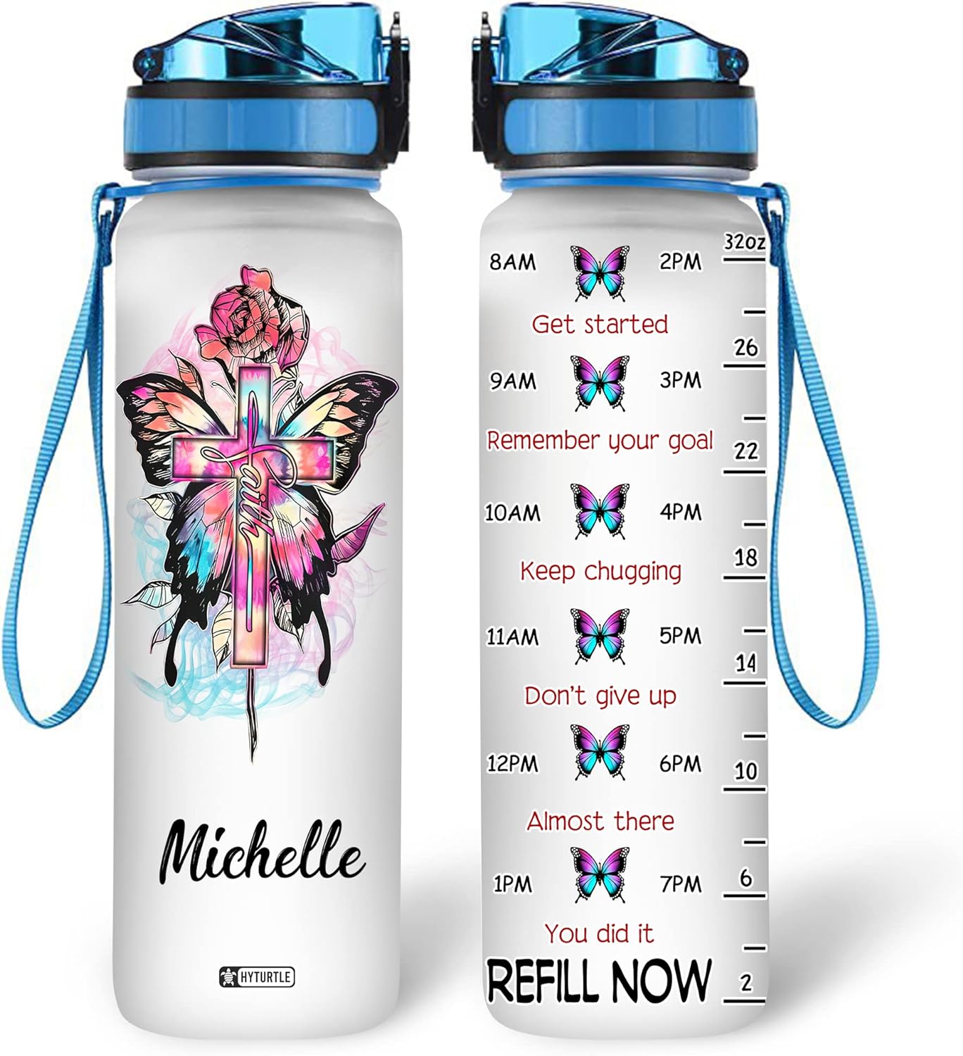 Butterfly Pattern Bottle - Personalized Water Tracker Bottle 32oz