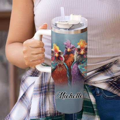 Funny Chicken Squad Tumbler 40oz with Handle & Straw – Personalized Stainless Steel Insulated Travel Cup with Lid – Creative Gift for Chicken Lovers
