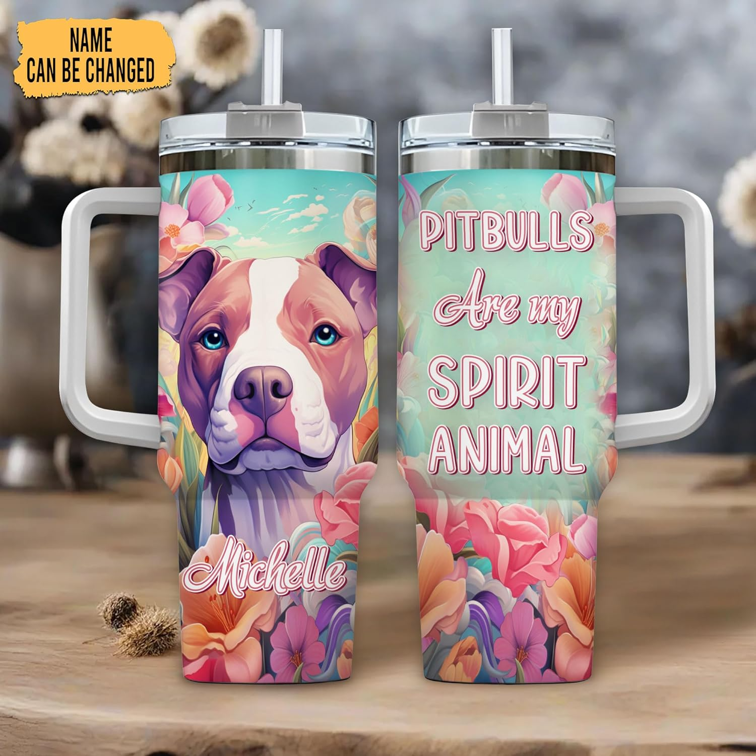 Pitbull Are My Spirit Animal - Personalized Tumbler 40oz with Straw