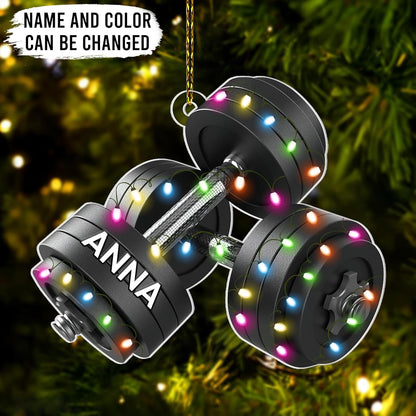Barbell Cut Acrylic Ornament – Personalized Fitness Christmas Gift for Bodybuilder, Gym Coach, or Athlete
