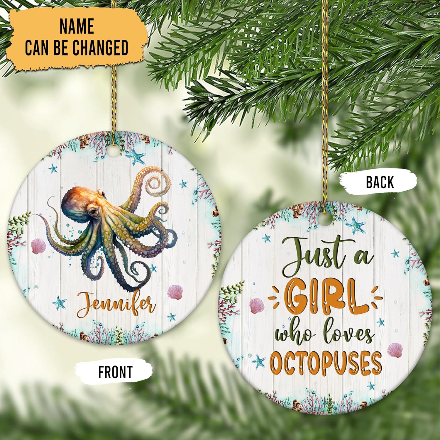 Octopus Lover Ceramic Ornament  Personalized Just A Girl Who Loves Octopuses Keepsake  Sea Animal Holiday Gift for Women