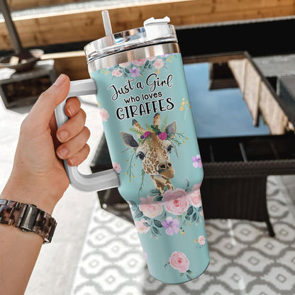 Giraffe Tumbler 40oz with Handle & Straw – Personalized Stainless Steel Insulated Travel Cup with Lid – Unique Gift for Animal Lovers