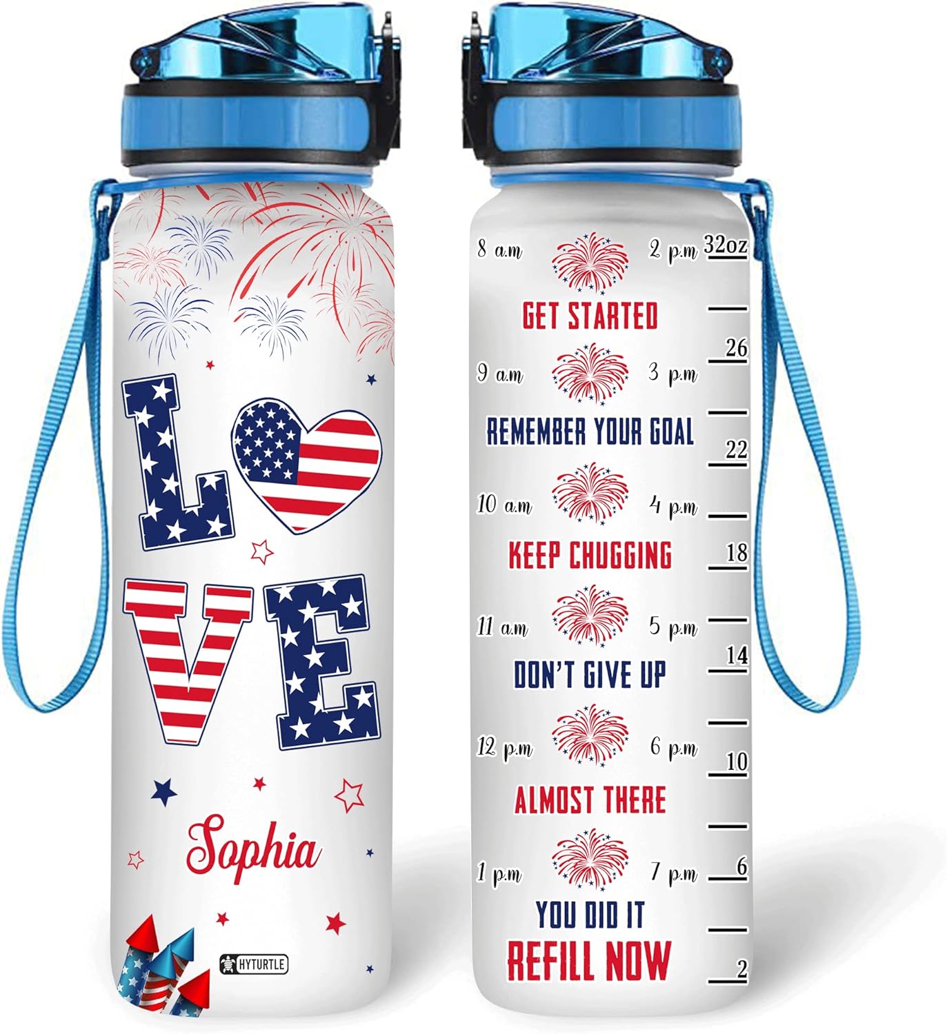 Love American Flag - Personalized Water Tracker Bottle 32oz