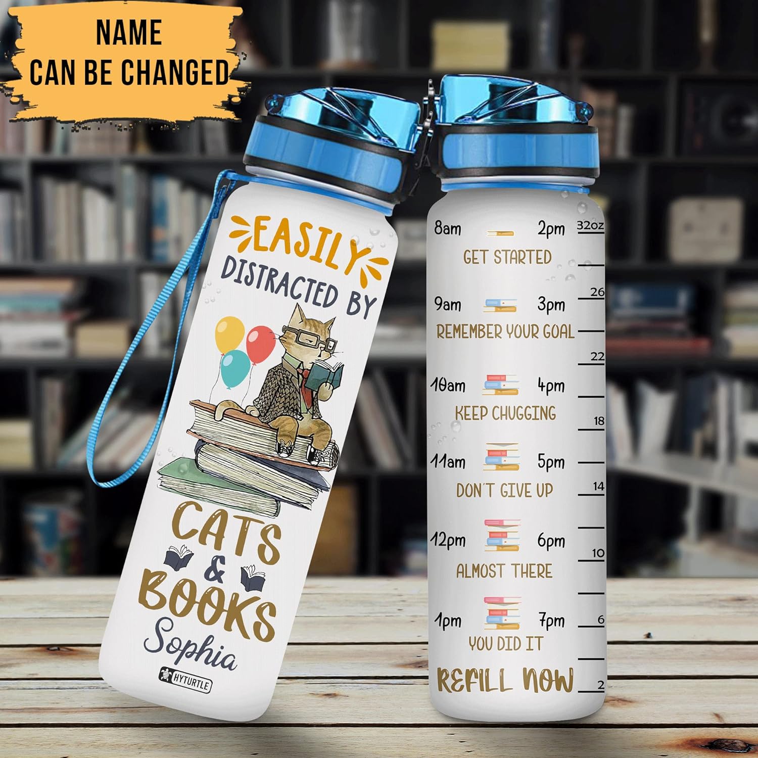 Cats & Books - Personalized Water Tracker Bottle 32oz