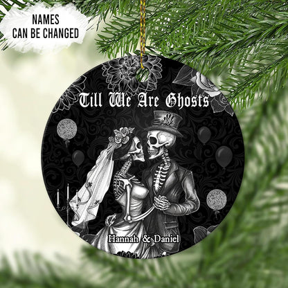 Gothic Skeleton Bride & Groom Ceramic Ornament – Personalized Halloween or Anniversary Gift for Alternative Couple
