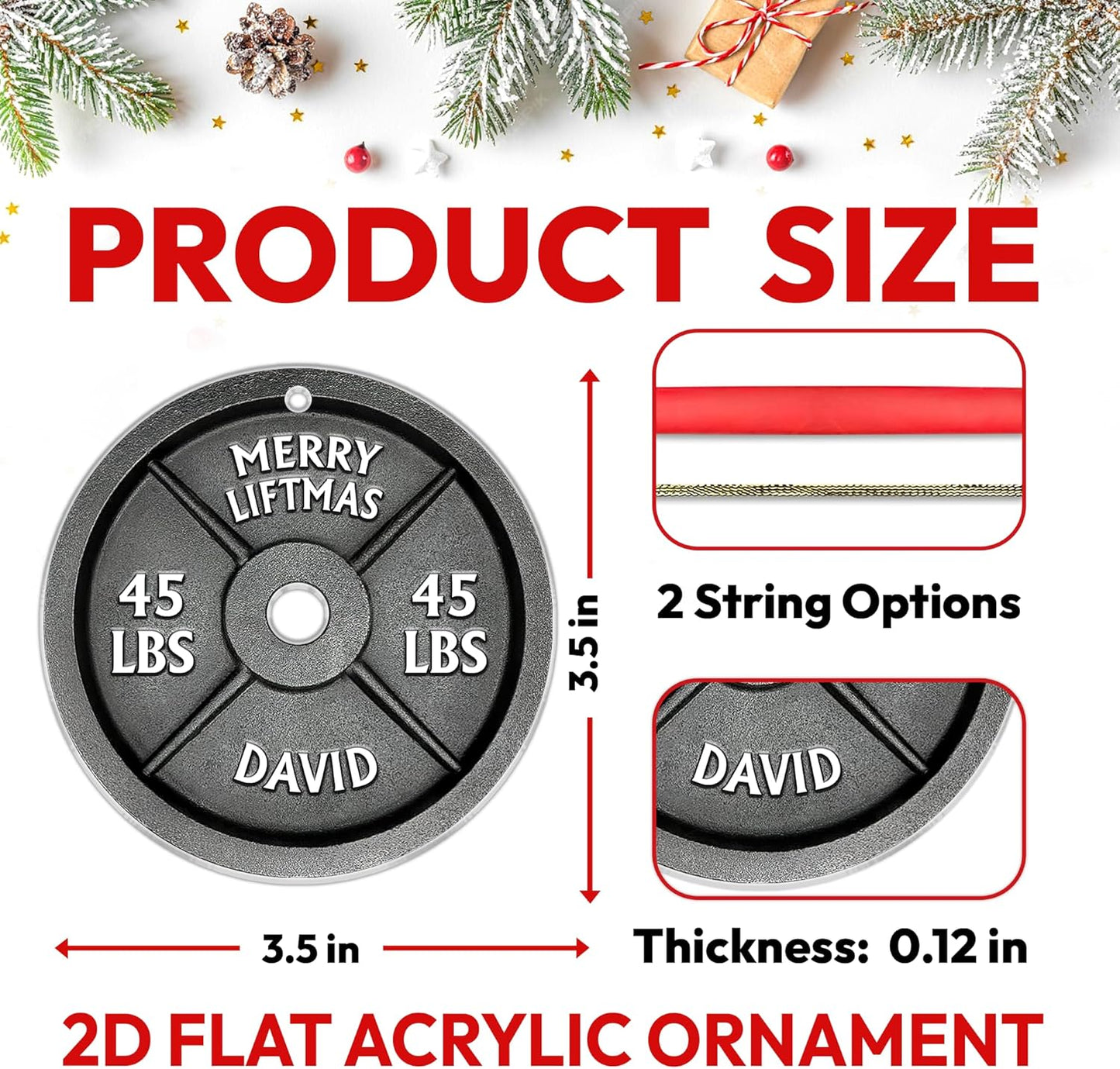 Weight Plate Cut Acrylic Ornament – Personalized Fitness Christmas Gift for Gym Lover, Bodybuilder, or Trainer