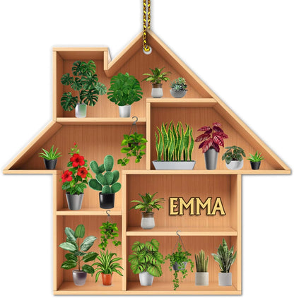 House-Shaped Plant Shelf Wood Ornament – Custom Name Christmas Gift for Gardener, Plant Mom, or Nature Lover