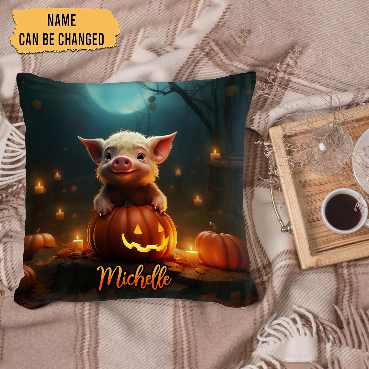 Pig Halloween Pattern - Personalized Pillow (Insert Included)