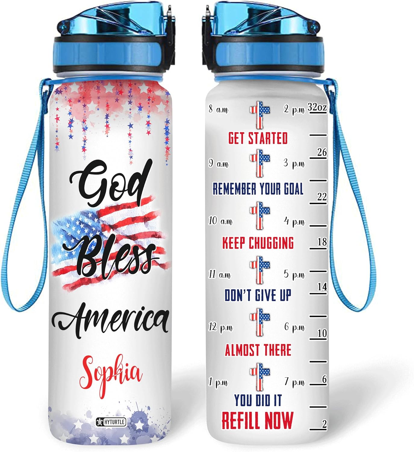 God Bless America - Personalized Water Tracker Bottle 32oz