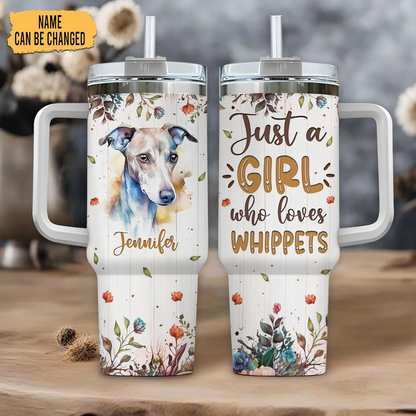 Whippet Lover Tumbler 40oz with Handle & Straw – Personalized Stainless Steel Insulated Mug with Lid – Stylish Gift for Dog Moms