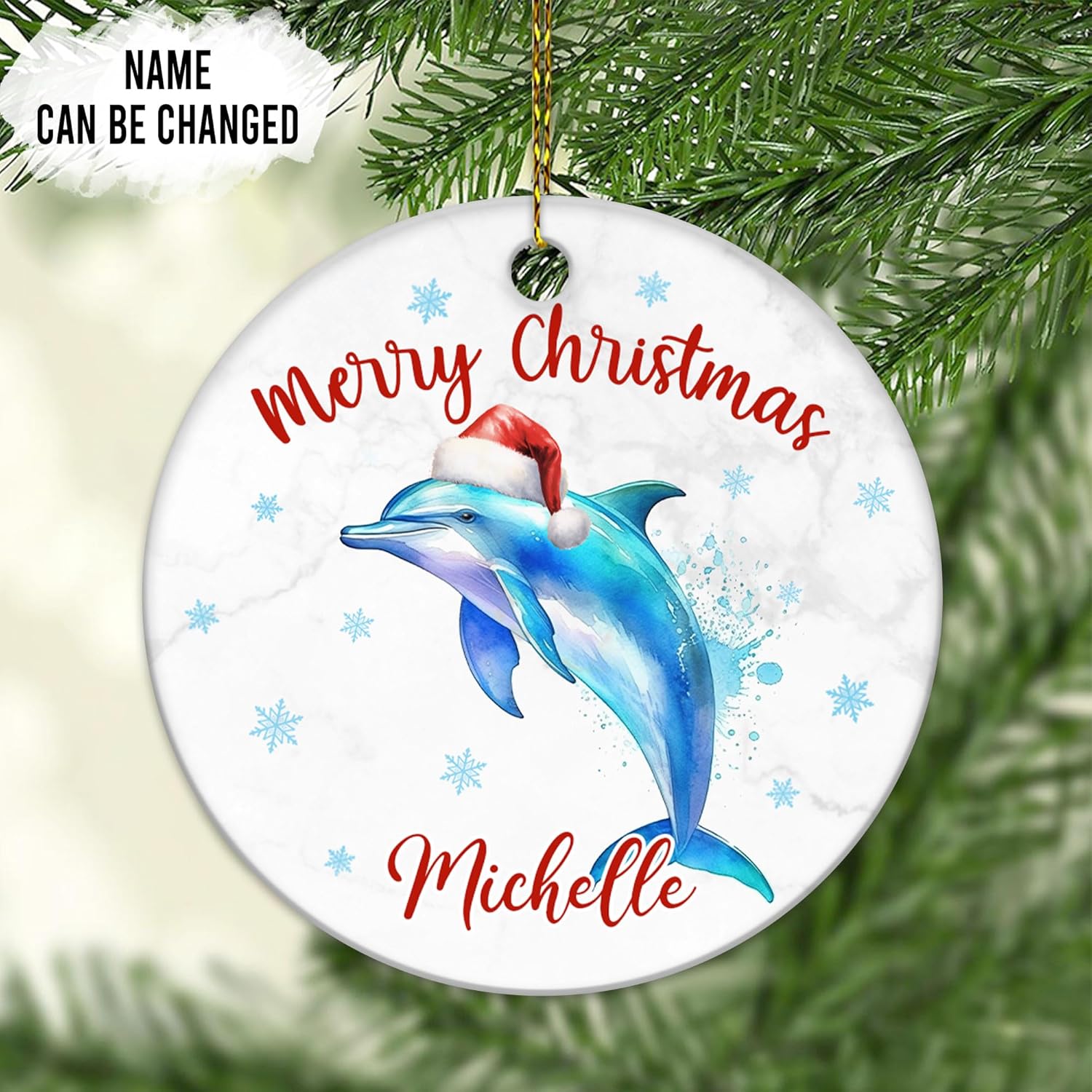 Dolphin Christmas Ceramic Ornament  Personalized Holiday Decoration with Custom Name  Unique Gift for Sea Animal Lovers