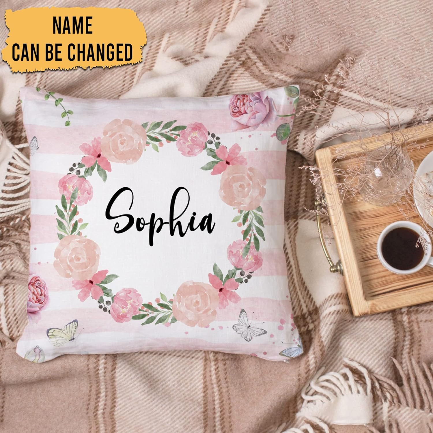 Pink Floral Pattern - Personalized Pillow (Insert Included)