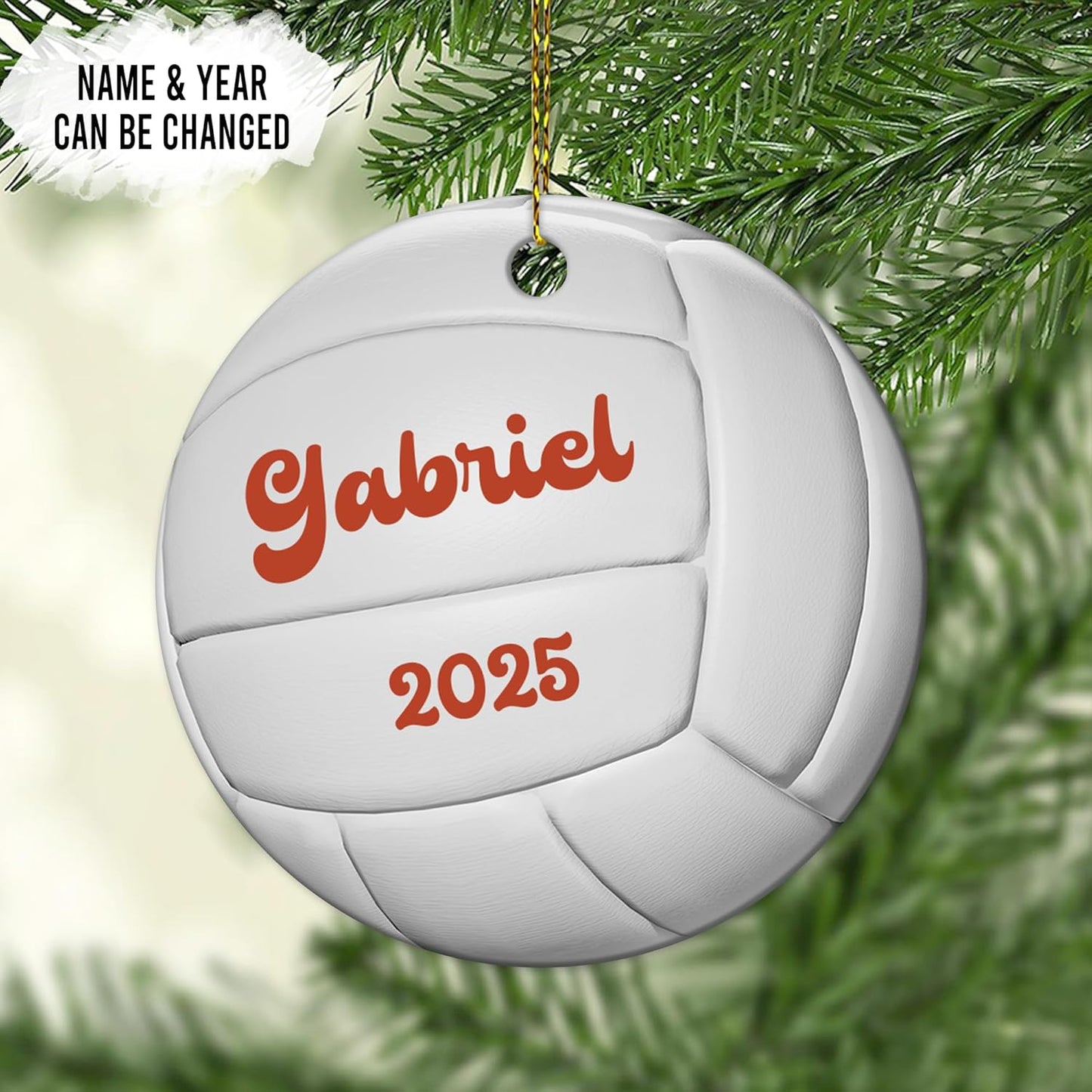 Volleyball Ball Texture Ceramic Circle Ornament – Personalized Christmas Gift for Volleyball Player, Team Parent or Coach, Sports Tree Decor