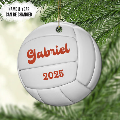Volleyball Ball Texture Ceramic Circle Ornament – Personalized Christmas Gift for Volleyball Player, Team Parent or Coach, Sports Tree Decor