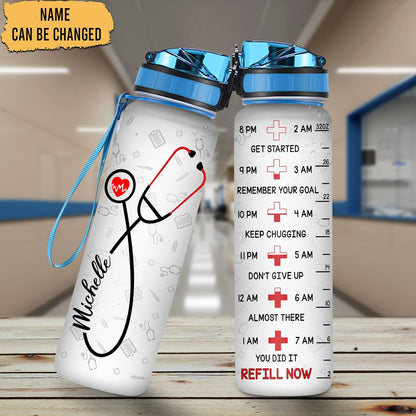 Nurse Stethoscope Water Bottle Tracker 32oz – Personalized Graduation Appreciation Gift for Nurses & Healthcare Lovers