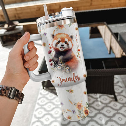 Red Panda 40oz Tumbler with Handle & Straw – Personalized Stainless Steel Insulated Cup with Lid – Cute Gift for Wildlife Lovers