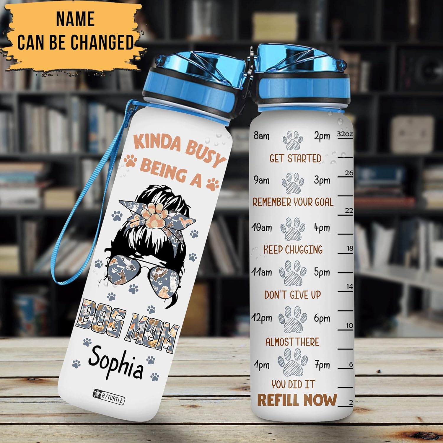 Kinda Busy Being A Dog Mom - Personalized Water Tracker Bottle 32oz