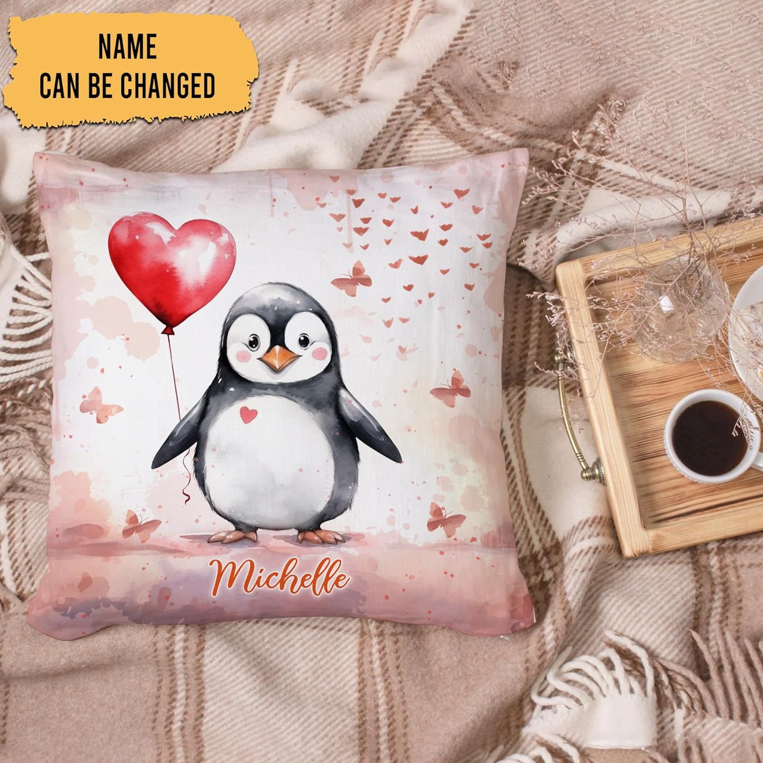 Penguin Valentine Pattern - Personalized Pillow (Insert Included)