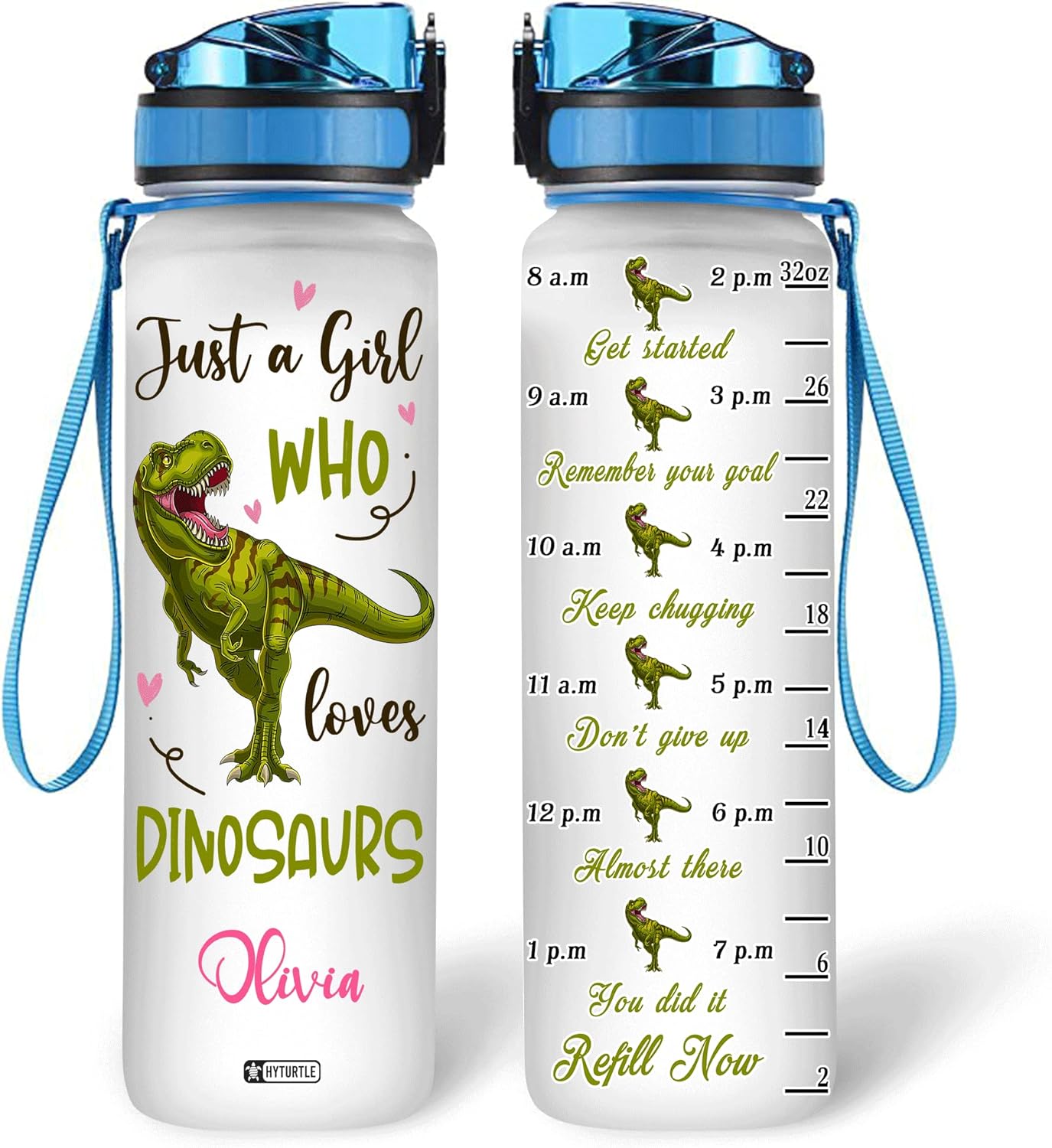 Just A Girl Who Loves Dinosaur - Personalized Water Tracker Bottle 32oz