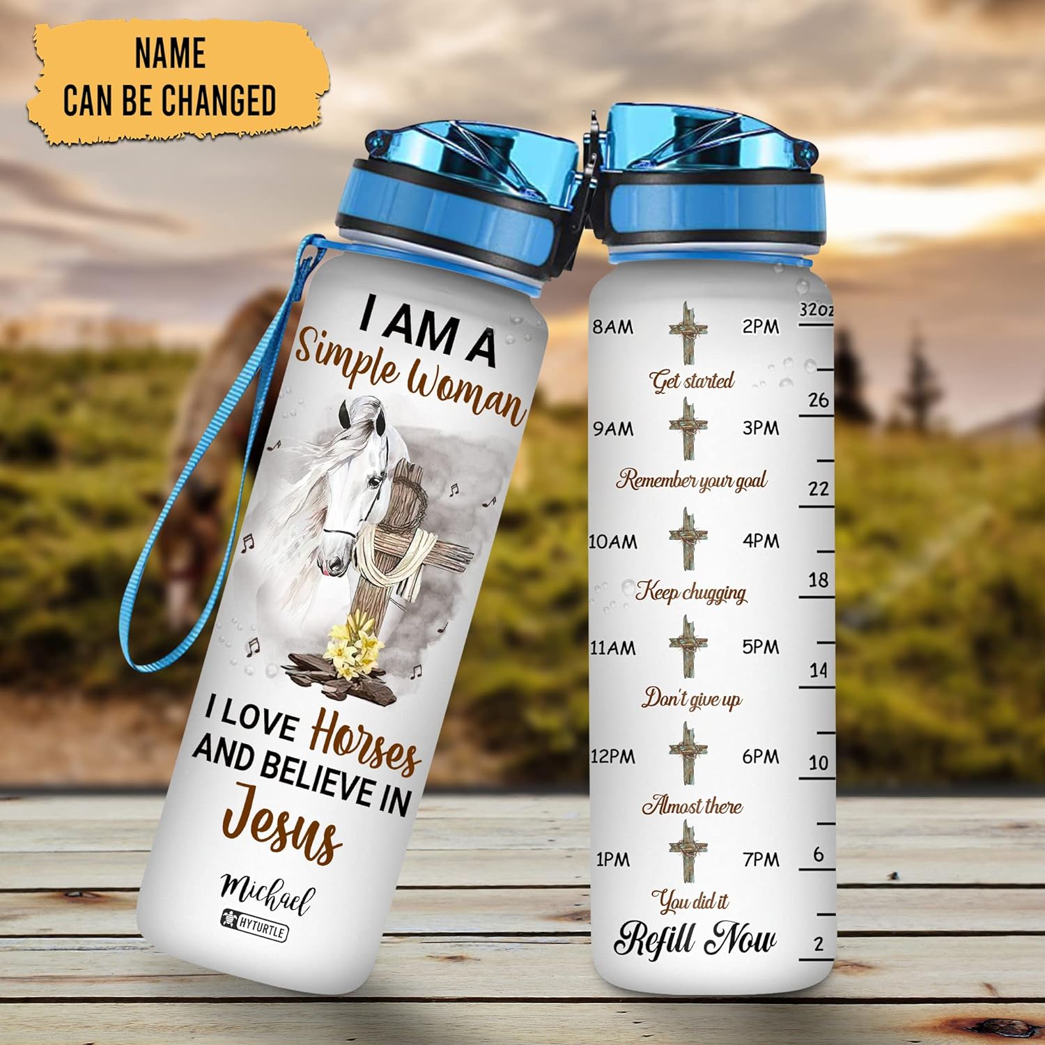 I Love Horse And Believe In Jesus - Personalized Water Tracker Bottle 32oz