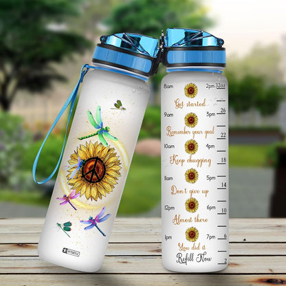 Dragonfly Sunflower - Water Tracker Bottle 32oz