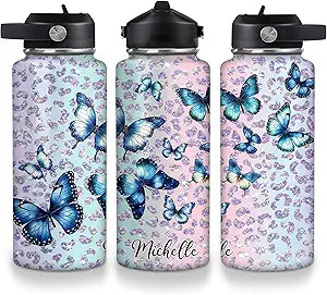 Sugar Skull Floral Goth Travel Insulated Stainless Steel Bottle with Leak-Proof Lid 32oz - Personalized Gift for Skull Lovers