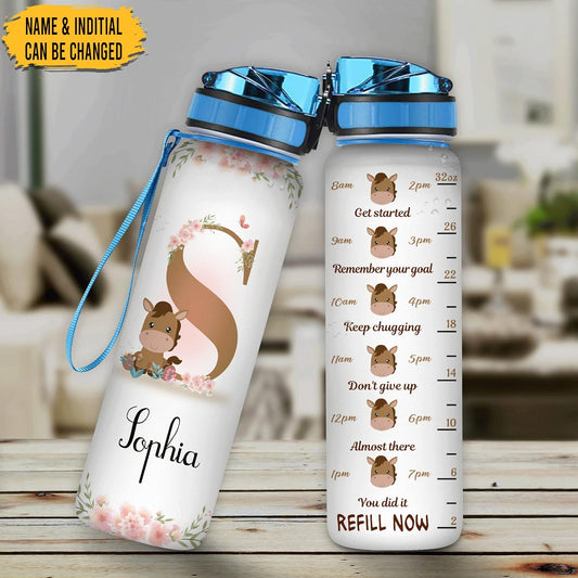Horse Lovers Water Bottle Tracker 32oz – Personalized Hydration Bottle with Time Marker – Thoughtful Gift for Equestrian Fans
