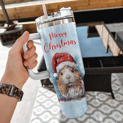 Christmas Guinea Pig Tumbler 40oz with Handle & Straw – Personalized Stainless Steel Insulated Travel Cup with Lid – Cute Holiday Gift for Animal Lovers