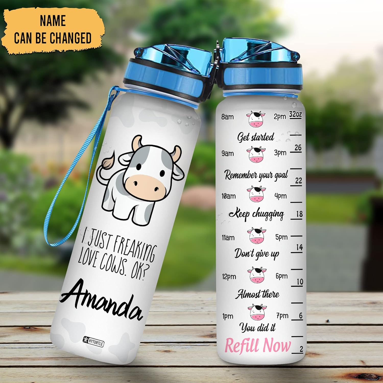 I Just Freaking Love Cows - Personalized Water Tracker Bottle 32oz