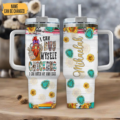 Sunflower Chicken Tumbler 40oz with Handle & Straw – Personalized Stainless Steel Insulated Travel Cup with Lid – Stylish Gift for Farm Animal Lovers