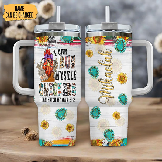 Sunflower Chicken Tumbler 40oz with Handle & Straw – Personalized Stainless Steel Insulated Travel Cup with Lid – Stylish Gift for Farm Animal Lovers