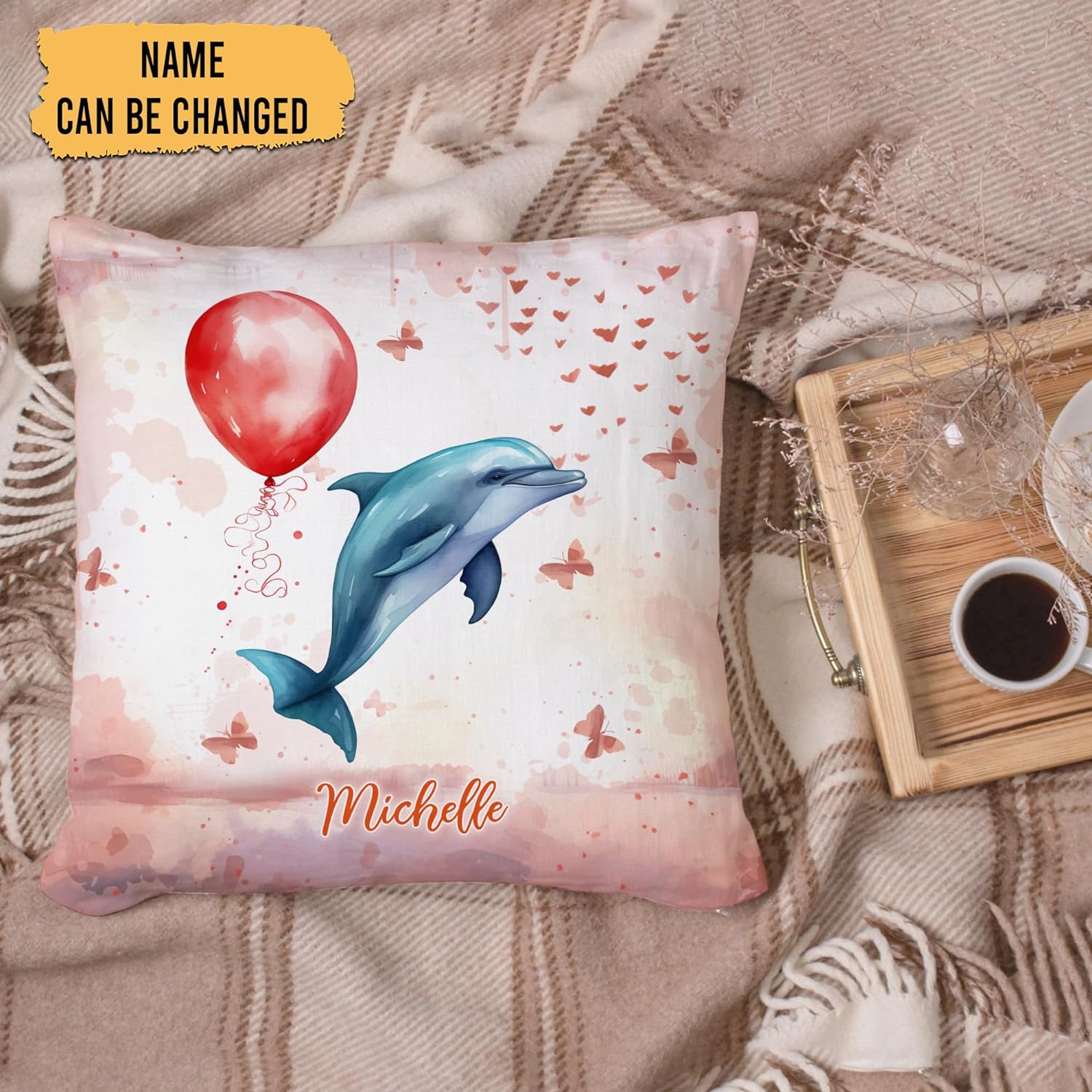 Dolphin Valentine Pattern - Personalized Pillow (Insert Included)