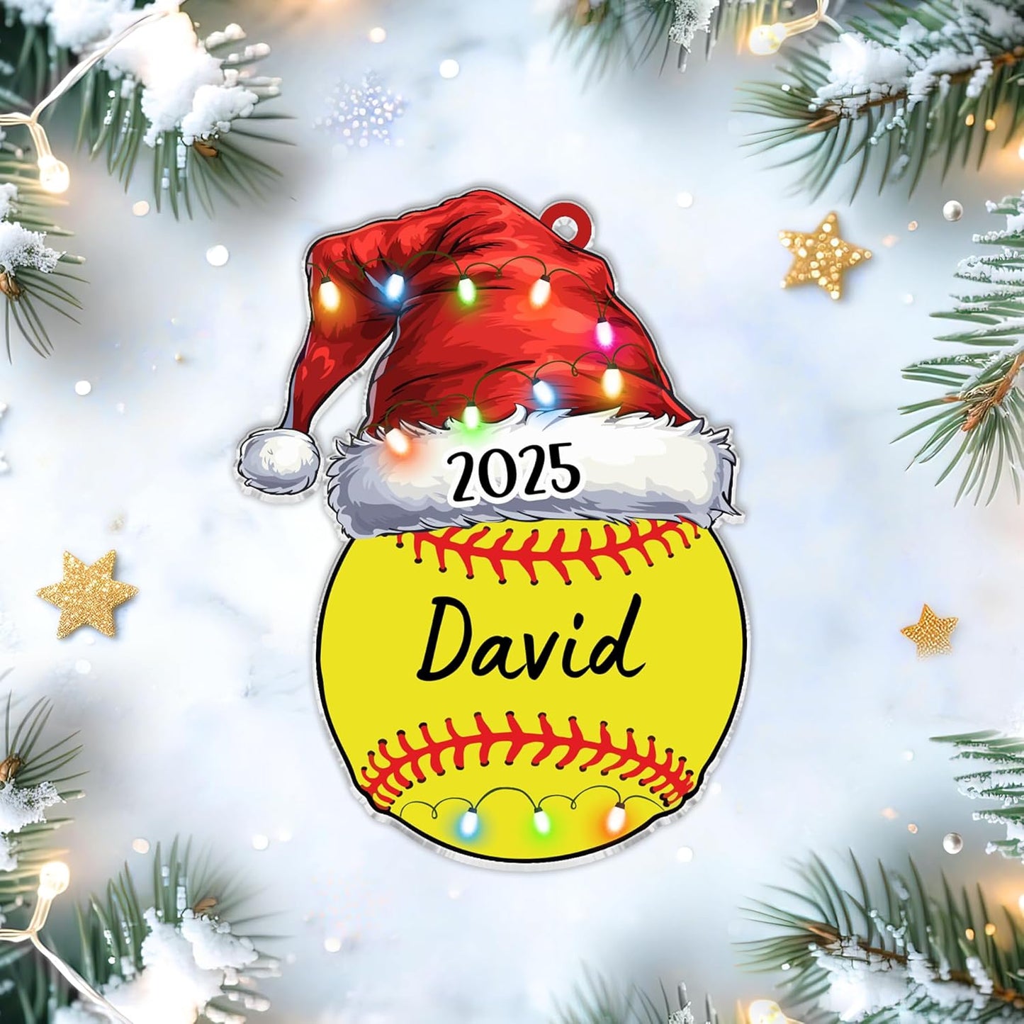 Softball Santa-Hat Cut Acrylic Ornament – Personalized Christmas Gift for Player, Team or Coach, Sports Tree Decor for Girls and Women