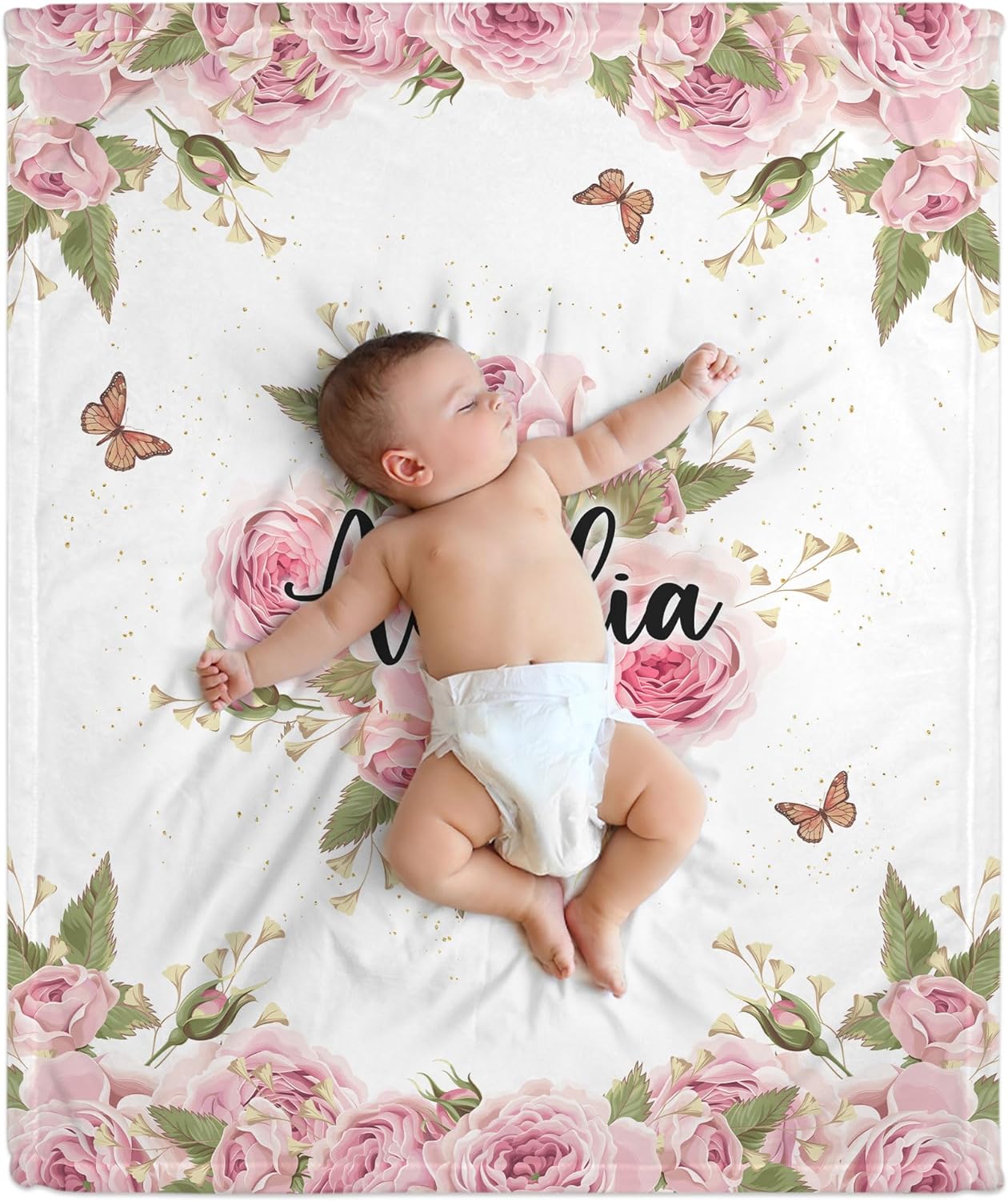 Floral Pattern Baby Blanket - Personalized Blanket