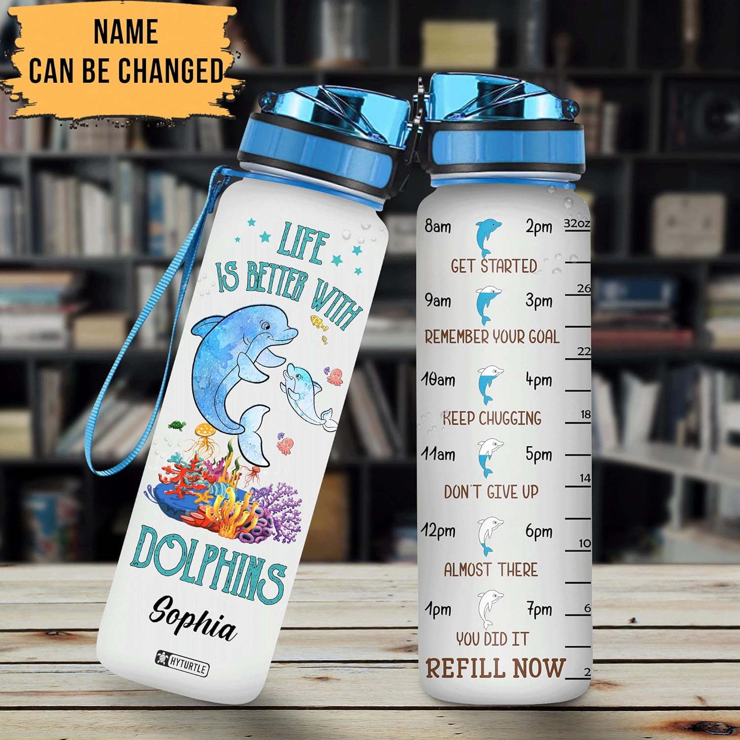 Life Is Better With Dolphins - Personalized Water Tracker Bottle 32oz