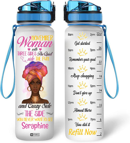 November Black Woman - Personalized Water Tracker Bottle 32oz