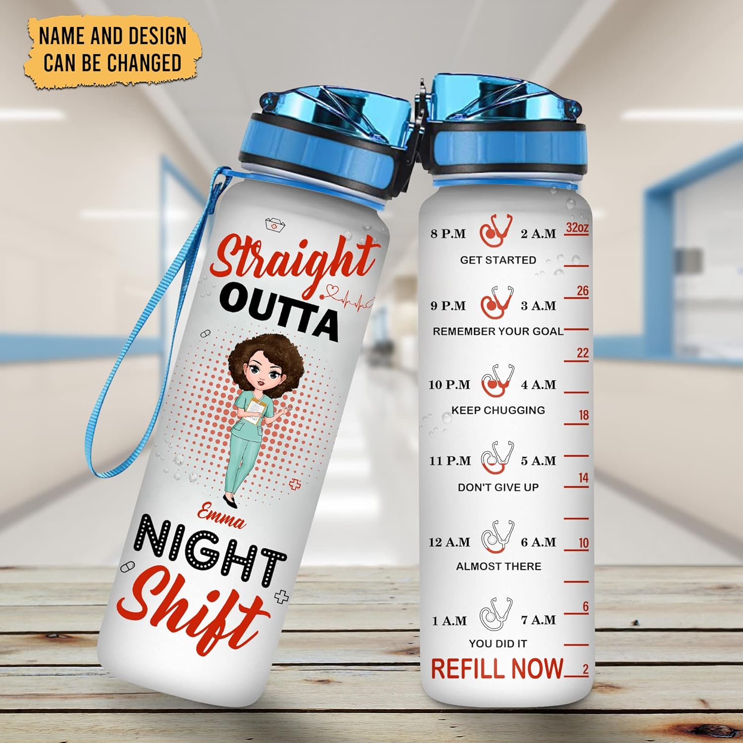 Straight Outta Night Shift - Personalized Water Tracker Bottle 32oz