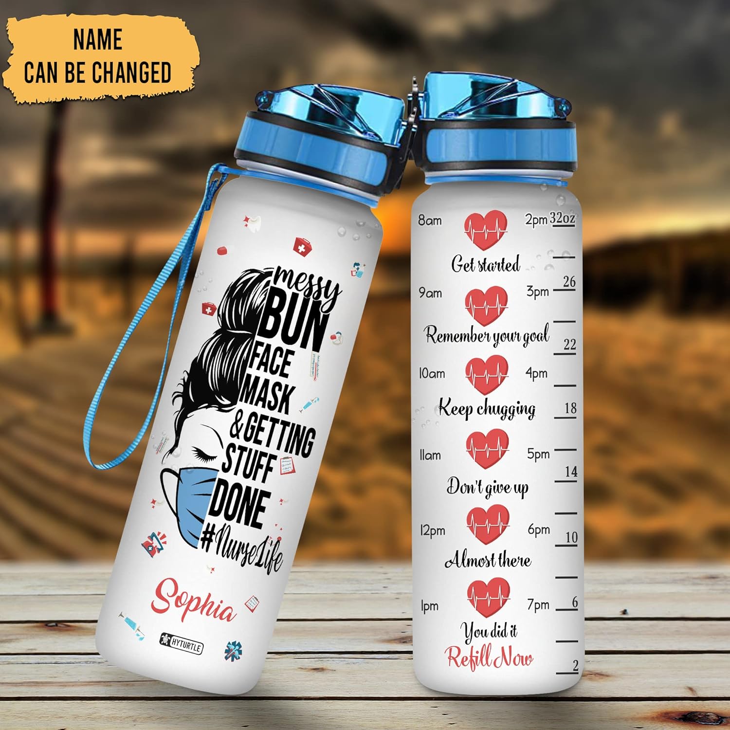 Nurse Mask Theme - Personalized Water Tracker Bottle 32oz