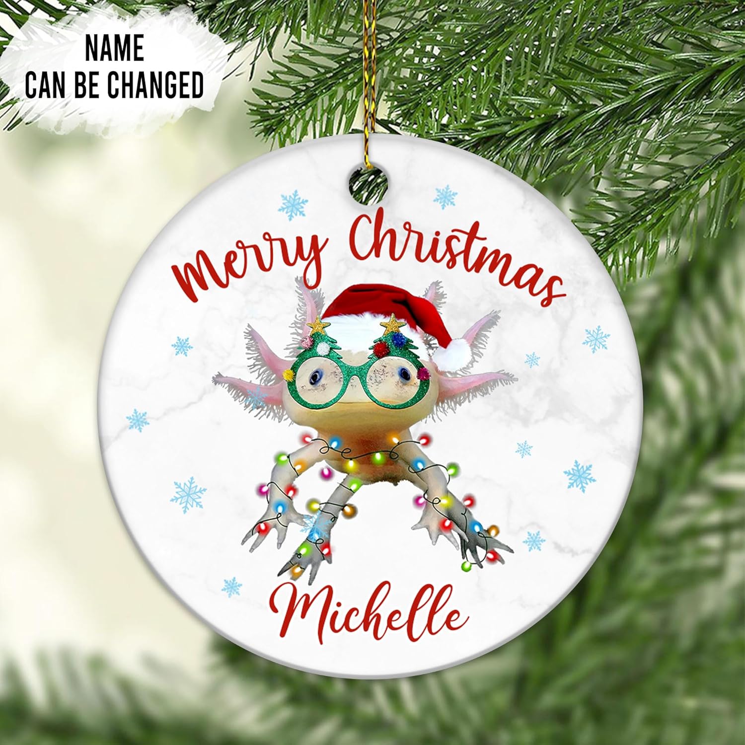 Axolotl Christmas Ceramic Ornament  Personalized Cute Animal Lover Holiday Keepsake  Fun Xmas Tree Decoration for Kids