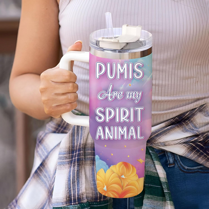 Pumi Dog Spirit Animal Tumbler 40oz – Personalized Stainless Steel Insulated Cup with Handle & Straw – Creative Gift for Dog Lovers
