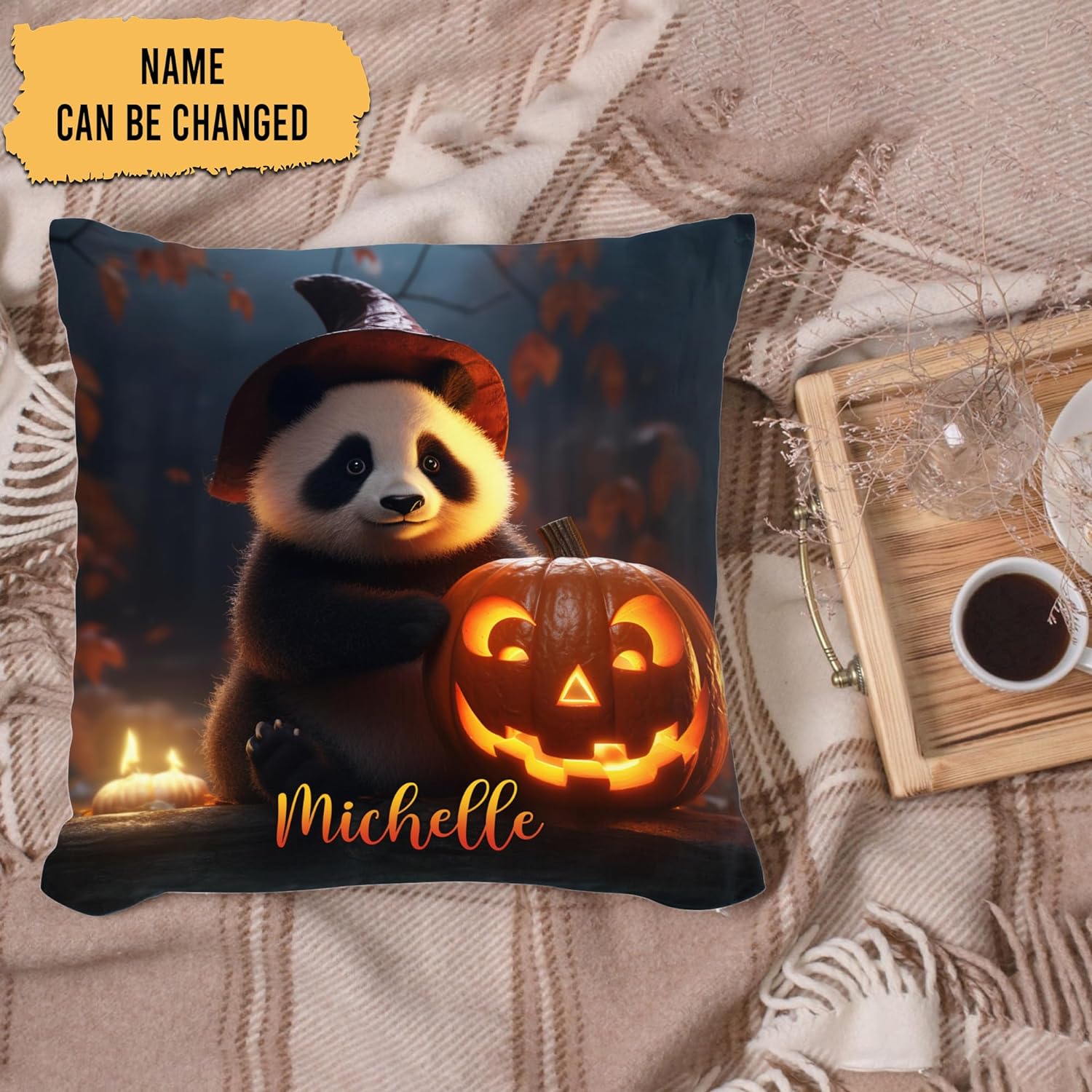 Panda Halloween Pattern - Personalized Pillow (Insert Included)