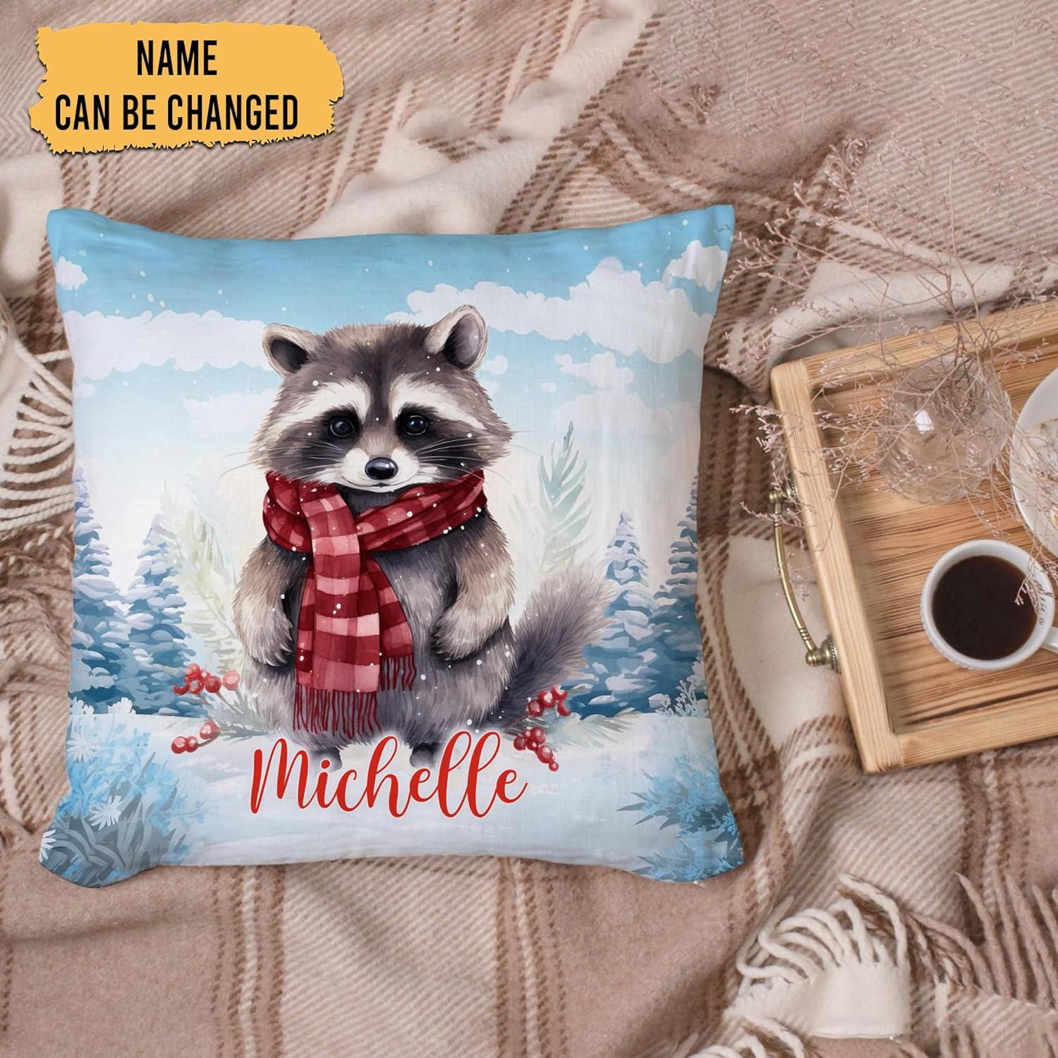 Raccons Snow Pattern - Personalized Pillow (Insert Included)