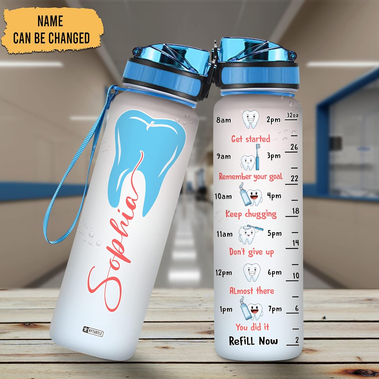 Teeth Dentist - Personalized Water Tracker Bottle 32oz